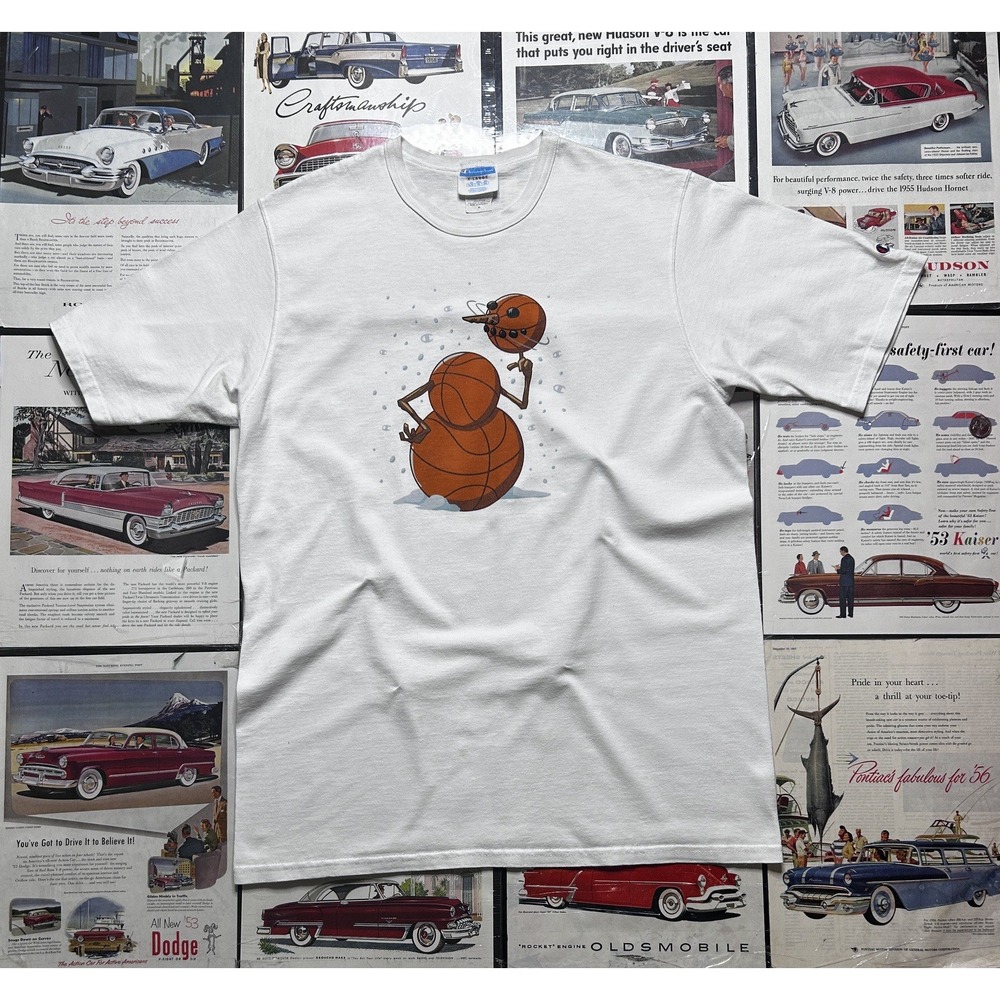 Champion Snowman Basketball Graphic T-Shirt Mens XL White Cotton